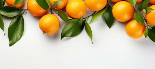 Orange fruits background. Copy space for text. Generative AI technology.