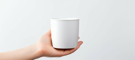 Hand hold glass cup background. Generative AI.