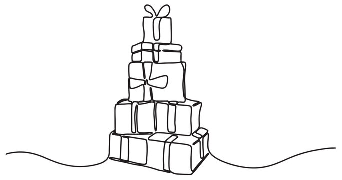 recommend clip art: outline stack of gift box. minimalist present one line simple isolated on a transparent background.