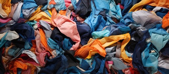 Textile waste creates a background of fabric scraps.