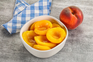 Ripe sweet and juicy canned peach