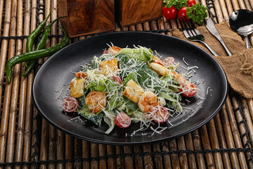 Tasty Caesar salad with prawn