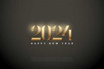 2024 new year celebration with festive gold glitter background. design premium vector.