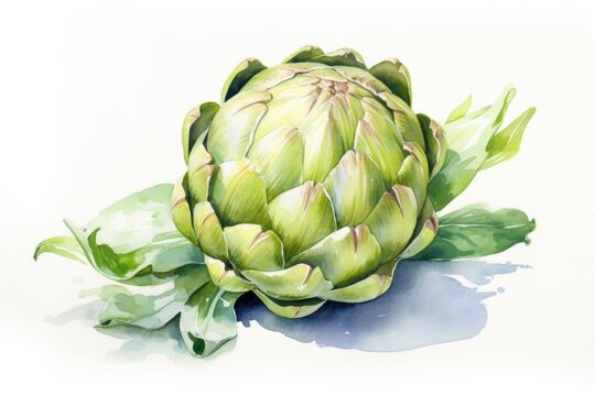 Artichoke fruit painted in watercolor on white background.