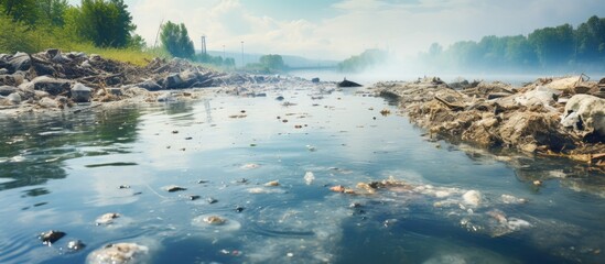 Obraz premium River polluted with dirty water