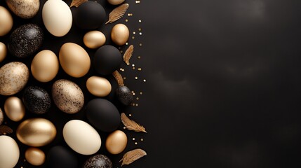 Easter background concept, copy space, flat design,black and gold style, Generative AI