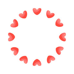 Wreath of hearts. Round pattern of hearts, vignette of pink hearts. Isolated design element for Valentine's day. Vector flat illustration for greeting card, banner, social media design.