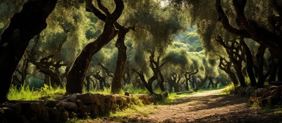 Mallorcan olive grove in Valldemossa, Majorca, Spain. - obrazy, fototapety, plakaty