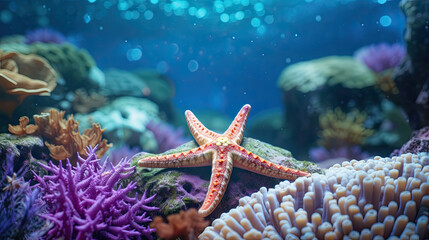 starfish and corals on the surface of the ocean