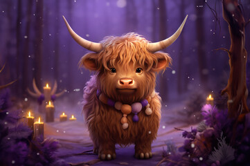 Cute Highland Cow created with Generative AI technology