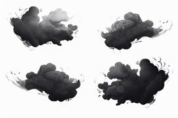 Dark smoke clouds set on white background, Generative AI - obrazy, fototapety, plakaty