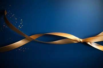 Fotobehang Golden ribbon on blue background, Generative AI © Art Treasure