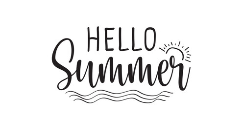 Hello Summer Typography illustration of an illustration of a silhouette white background 