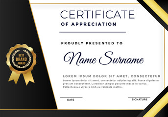 Elegant Black and gold diploma certificate template.