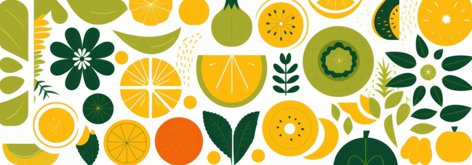 Fototapeta na wymiar Abstract geometric food pattern. Minimal natural fruit plant simple shape, eco agriculture concept. floral banner, Generative AI
