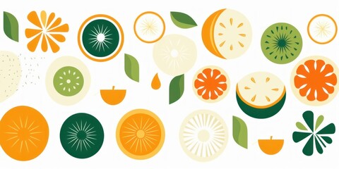 Abstract geometric food pattern. Minimal natural fruit plant simple shape, eco agriculture concept. floral banner, Generative AI