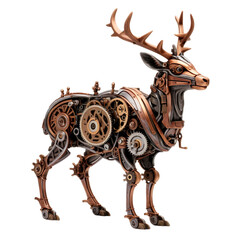 angled view of steampunk style Deer animal isolated on a white isolated background.