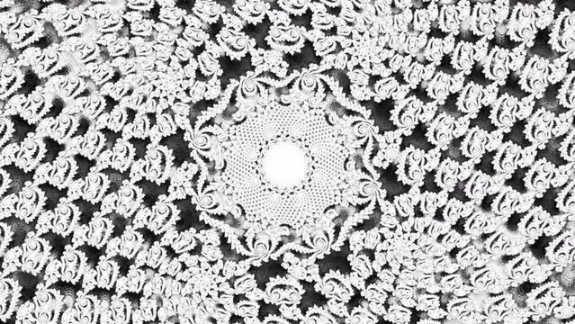Lace fabric texture fractal white design. Loop able background animation