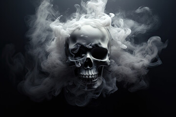 skull in a dark background with smoke - obrazy, fototapety, plakaty