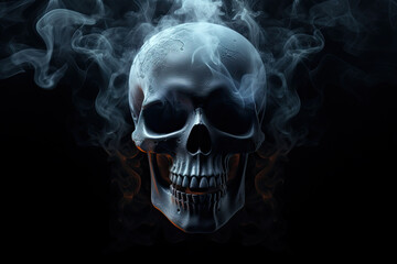skull in a dark background with smoke