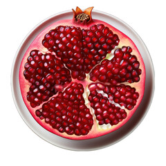 Pomegranate on a Plate Isolated on Transparent or White Background, PNG