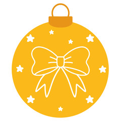 Yellow Christmas ball with bow and stars