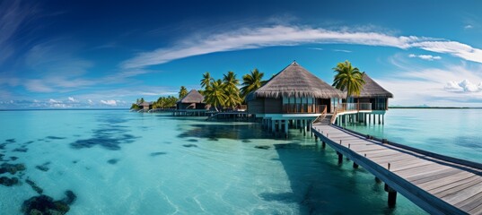 Obraz premium Beach resort. Summer tropical sea water. Generative AI technology. 