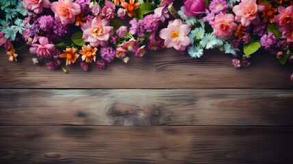 flower on a wooden background with copy space .