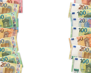 Euros notes on a transparent background. EUR is the official currency of the European Union