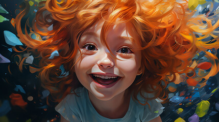  Happy Little Girl's Exaggerated Caricature in Animated Delight - Generative AI