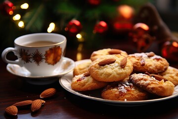 Obraz na płótnie Canvas Christmas vanilla cookies on a plate in golden light