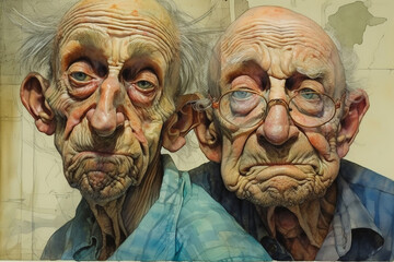 Old Men's Exaggerated Caricature - Generative AI"