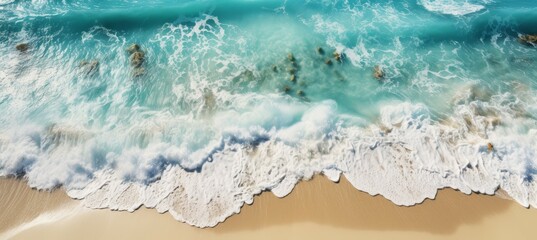 Top view sea waves to the beach. Generative AI technology.