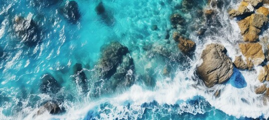 Top aerial view sea water waves. Generative AI technology.