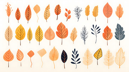 funny autumn season leaf drawing illustration set on a white background.