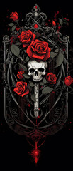 The allure of gothic romance with intricate valentine card illustration, adorned with a decorated rose and heart. Perfect for expressing sentiments on special occasions like weddings and anniversaries