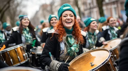 Cercles muraux Carnaval title. Colorful St. Patricks Day parades. Street processions, costumes, masks, and music,