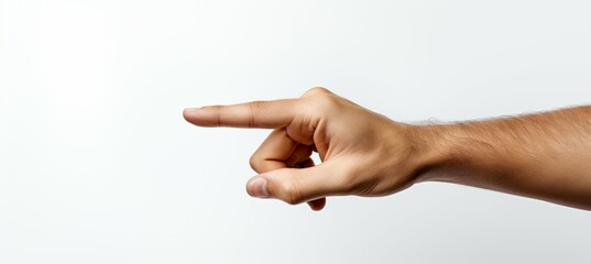 Adult man hand pointing gesture. Generative AI technology.