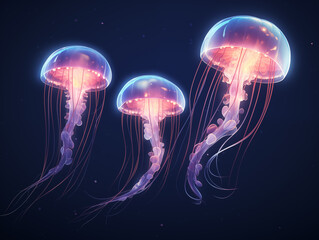 Naklejka premium Glowing jellyfish on black background,created with Generative AI tecnology.