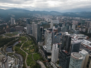 Aerial view of the surroundings of Parque La Mexicana in Santa Fe, Mexico City