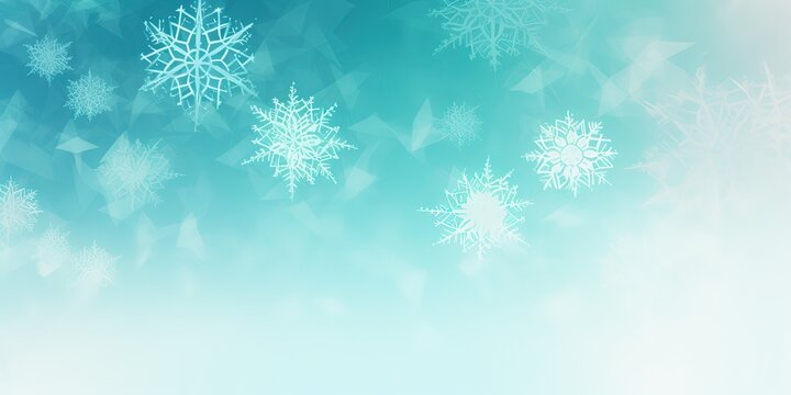 Soft turquoise and blue gradation snowflake winter background.