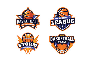 Basketball logo. Modern professional basketball logo set for sport team. Basketball logo, emblem set collections, designs templates on a light background.