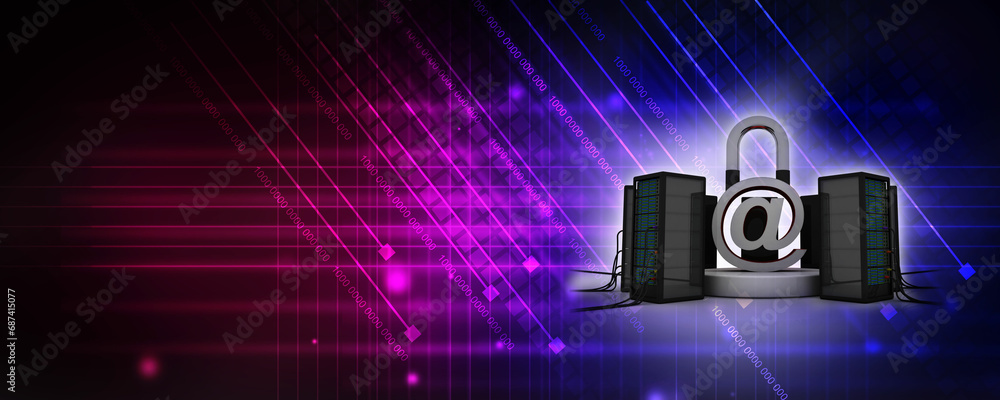 Poster 3d illustration data center server with email lock