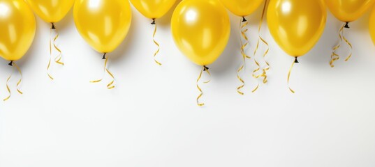 Yellow balloon on white background. Copy scape for text. Generative AI technology. - obrazy, fototapety, plakaty