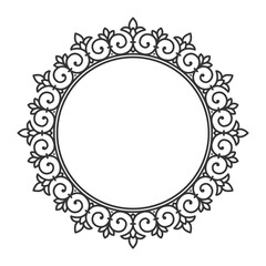 Decorative line art round frame for design template. Elegant vector element in eastern style with white background. Place for text, lace illustration for invitations and greeting cards
