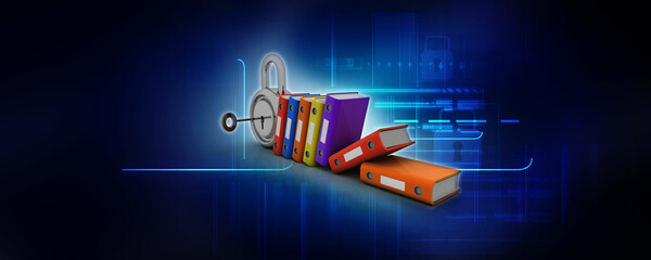3d illustration Office folders with security padlock
