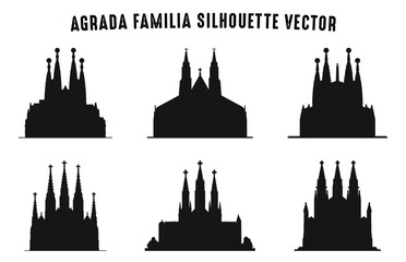 Sagrada Familia silhouettes vector art set, La Sagrada Familia Black silhouette clipart bundle