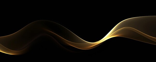 Abstract  wavy lines flowing smooth curve gold gradient color on black background in concept of luxury, technology, science, music, modern, Generative AI