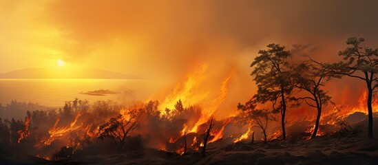 Forest fire in progress in Maui, Hawaii; Canada; or Tenerife, Canary Islands.