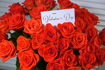 Happy Valentine's day! Card, online banner, greeting card, on Valentine's Day,  Bouquet of flowers with a business card